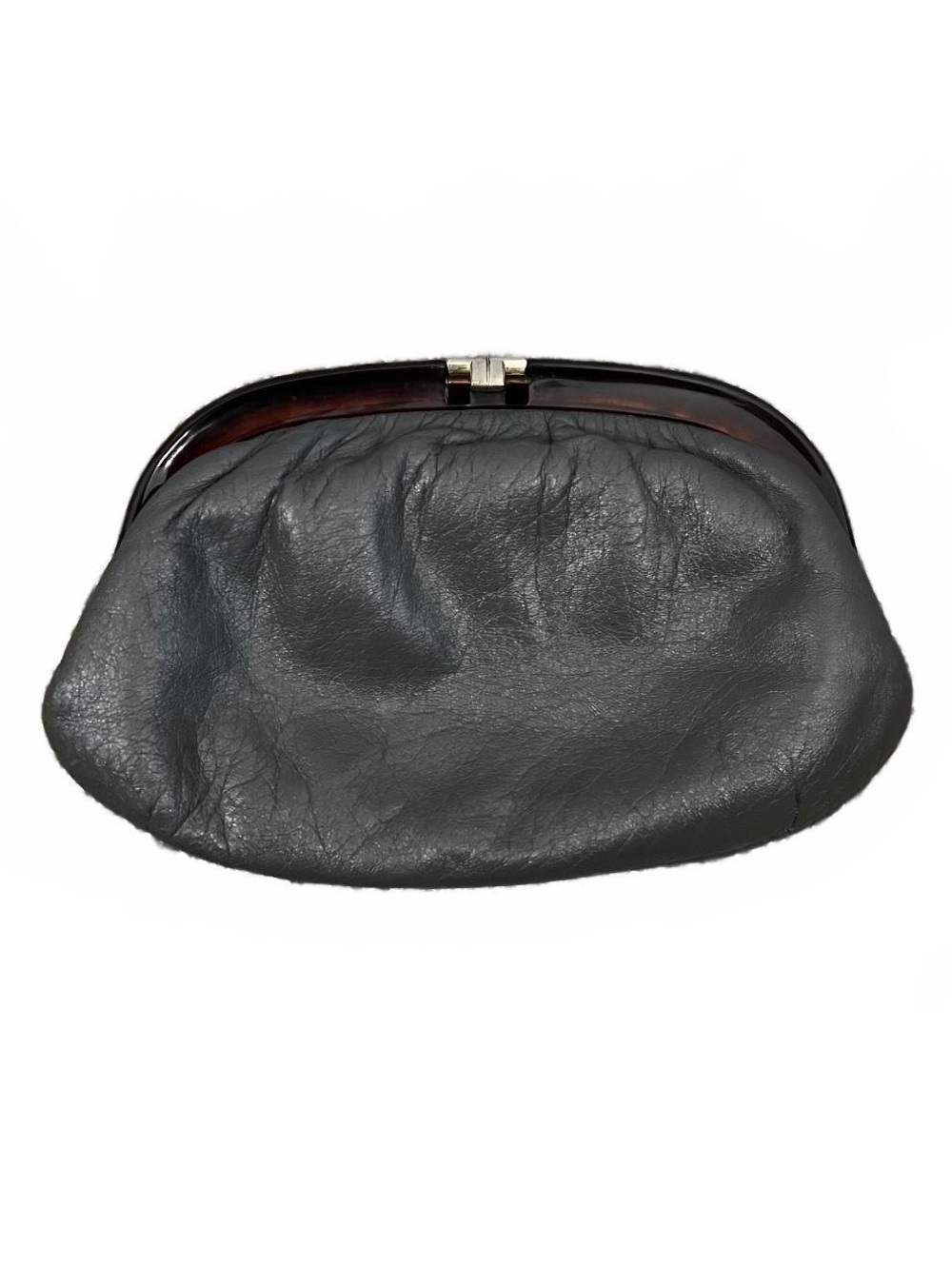 Vintage 1970’s Ruth Saltz Gray Leather Clutch With Reghi Lucite Frame Retro